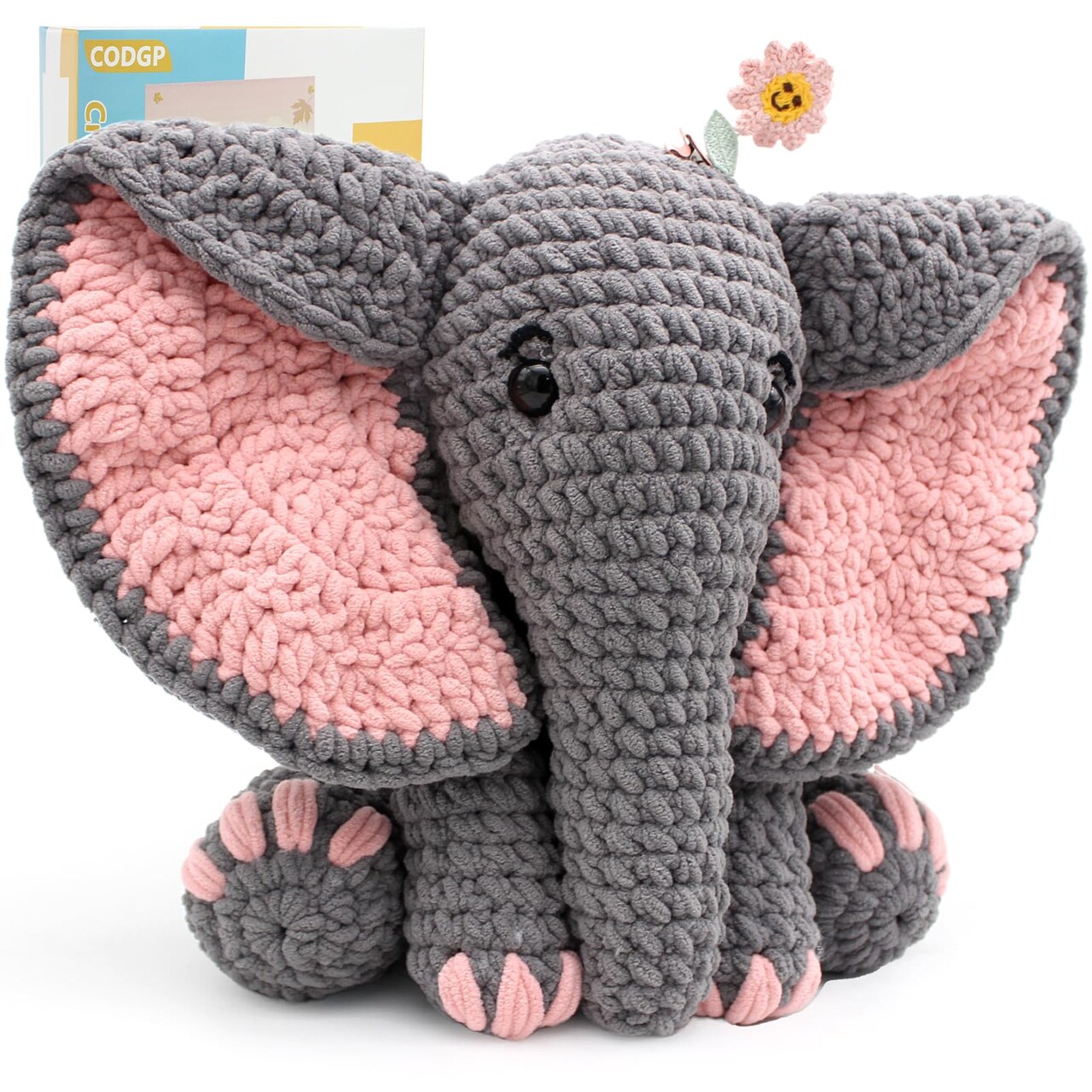 Crochet Kit for Beginners,13in Crochet Animal Kit Elephant,Crochet Starter Kit Gift for Adults Kids with Yarn Sets,Amigurumi Crochet Kit with Step-by-Step Video Tutorials